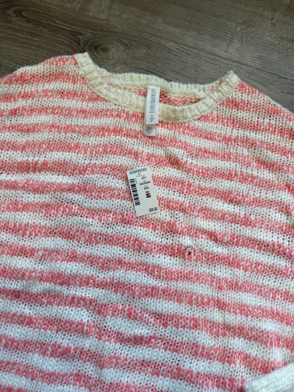 Aéropostale Cozy Striped Crewneck Sweater – Pink & White – Size S – NWT - Picture 3 of 9